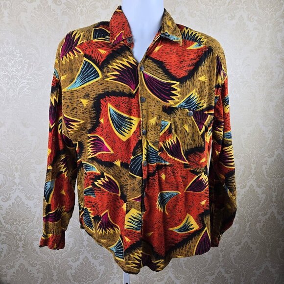 Bossman Size Medium Colorful Abstract Pattern Button Down Shirt Chest Pocket VTG - Picture 1 of 13